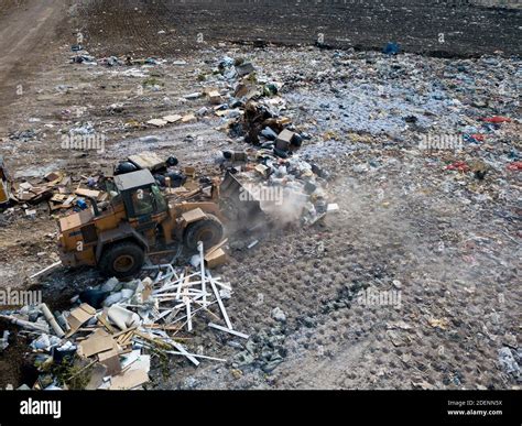 Top Drone View Of Landfill Different Types Of Garbage On Dump Of Big