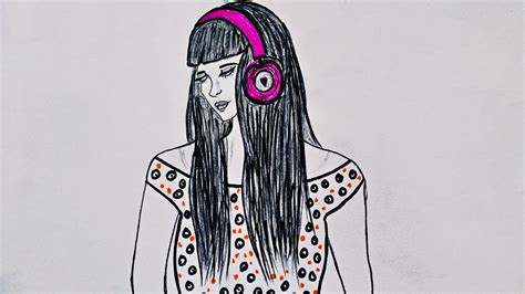 How To Draw A Girl In Headphones Drawing Girl Wearing Headphones