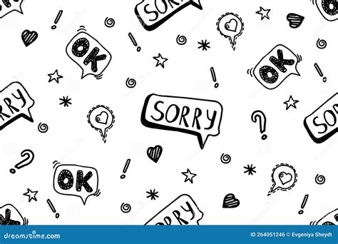 Doodle Vector Illustration Of Sorry Speech Bubble And Ok Seamless