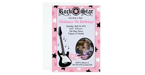 Pink Rock Star Guitar Photo Birthday 5x7 Card Zazzle