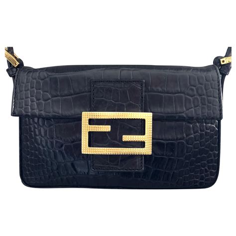 Fendi Baguette Vintage Black Exotic Leather Ref193761 Joli Closet