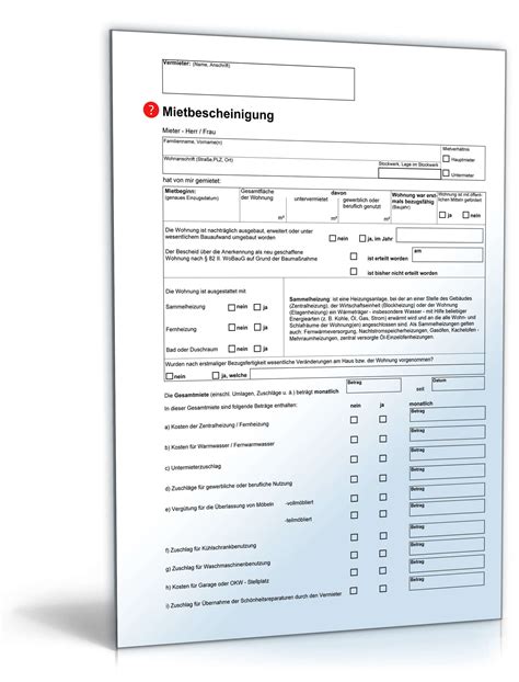 Muster als pdf & word einmal herunterladen und für die beantragung von wohngeld verwenden. Mietbescheinigung | Anwaltsgeprüftes Muster zum Download