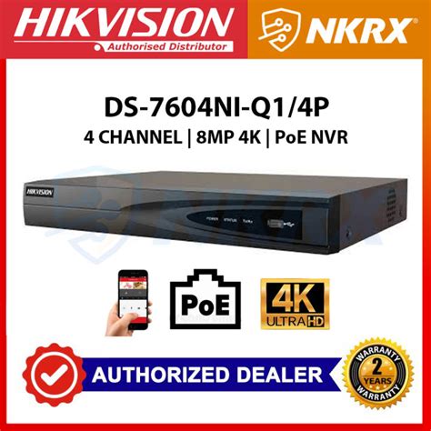 Hikvision Ds 7604ni Q14p Nvr 8mp 4k Plug And Play With Poe 4 Channel