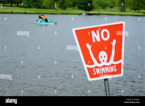 No Swimming Sign At Lake Shore Stock Photo Alamy