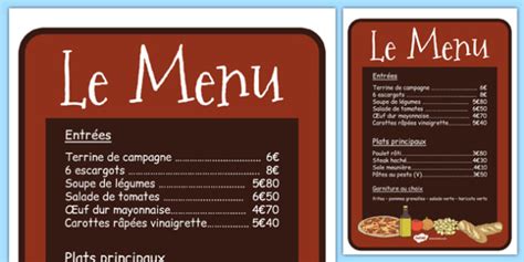 Restaurant le menu French (teacher made)