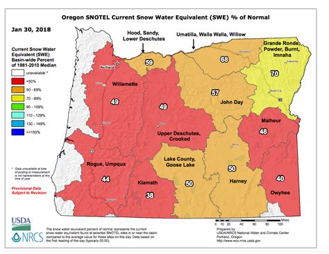 Climate Signals Map Oregon Snotel Current Snow Water Equivalent Swe