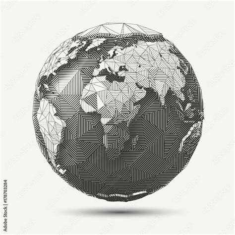 Vetor Do Stock Vector Geometric Line Art Earth Globe Illustration