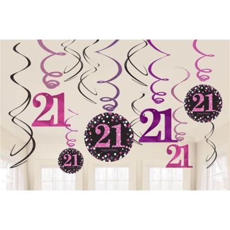 Amscan Sparkling Pink Celebration 21st Birthday 12 Swirls Decorations