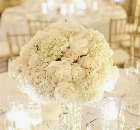 Low Cylinder Vase Filled With Cream Hydrangeas Ivory Roses Ivory