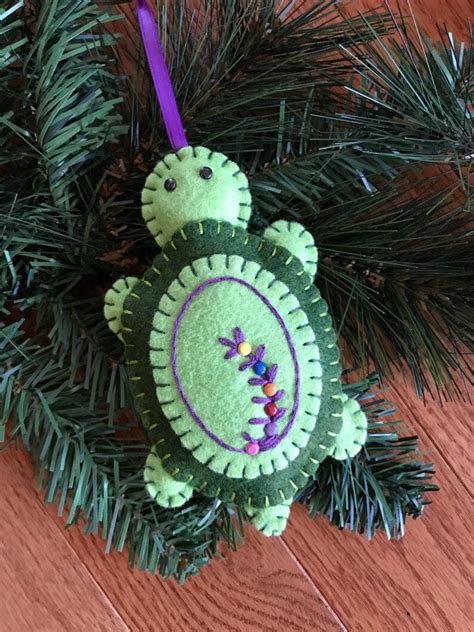 Embroidered Wool Felt Turtle Ornament Color Choice Etsy
