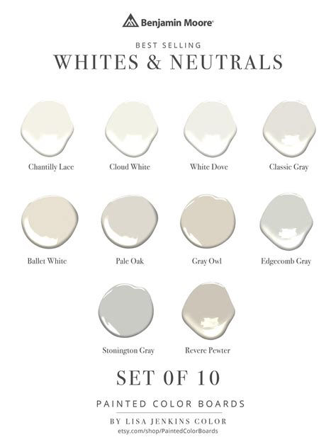 Best Selling Benjamin Moore Whites Neutrals Color Board Etsy Paint