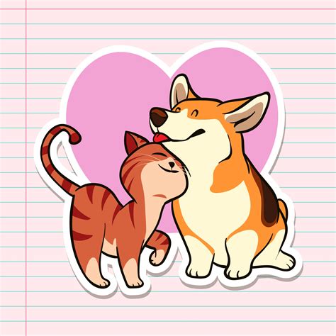 Cute Cat And Dog Stickers 262118 Vector Art At Vecteezy
