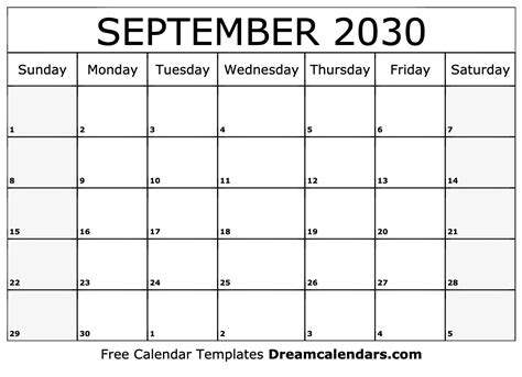 September 2030 Calendar Free Blank Printable With Holidays