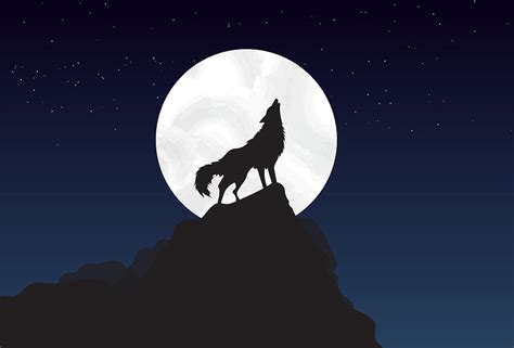 Wolf Silhouette Against Moon Atop Mountain Drawing By Brandy Barker