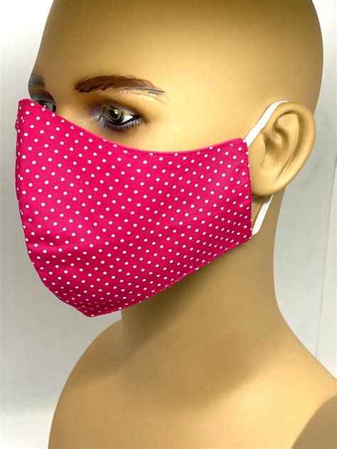 Pink Face Mask Floral Embroidered Polka Dot Hand Made Flower Etsy