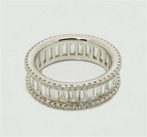 Sterling Silver Eternity Ring Channel Set Baguetteround Simulated