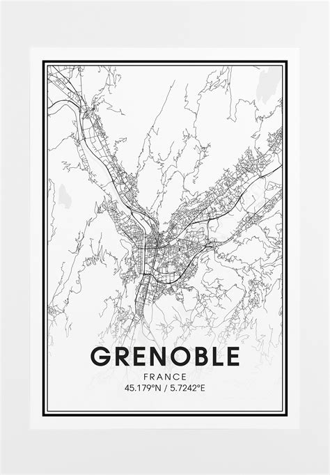 Grenoble Map Print City Map Wall Art Grenoble France Map Etsy