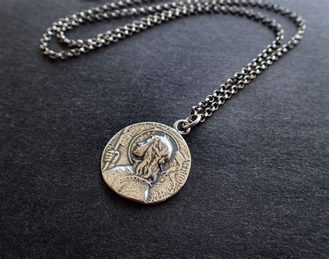 Joan Of Arc Medal Sterling Silver Necklace Round Medallion Etsy