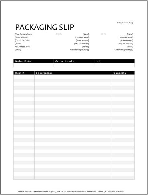 25 Free Shipping And Packing Slip Templates For Word And Excel Packing