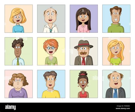 Cartoon Characters Avatars Collection People Of Different Ages Stock