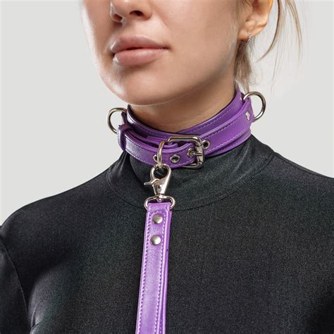 Bdsm Purple Collar Bdsm Choker Leather Collar Leash Etsy