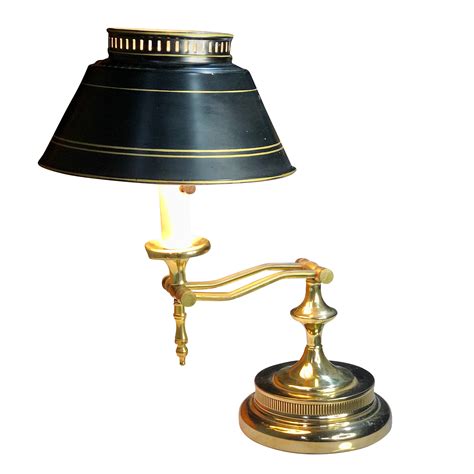 Vintage American Traditional Colonial Swing Arm Brass Table Lamp With Black Tin Shade Scranton