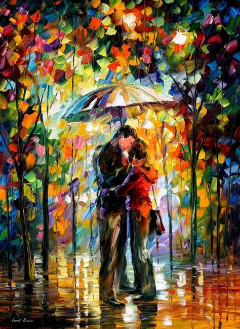 Kiss In The Park Palette Knife Oil Painting On Canvas By Leonid Afremov