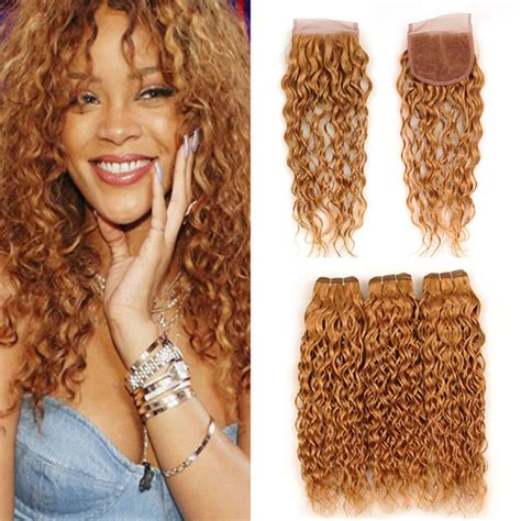 2021 27 Honey Blonde Wet And Wavy Human Hair Bundles With Closure