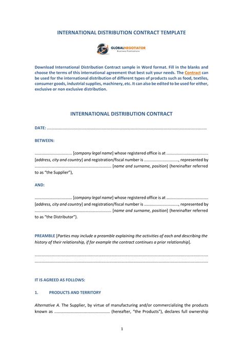 Exclusive Distribution Agreement Template Free