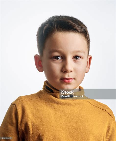 Portrait Of 67 Years Old Cute Handsome Child On White Background Stock