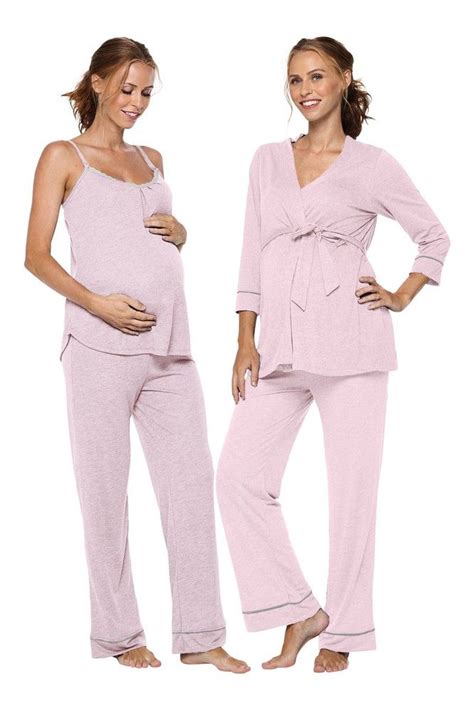 belabumbum lounge chic maternity and nursing 3 pc pajama and robe set in pink marle