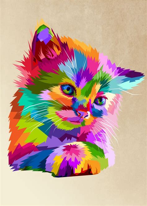 Adorable Colorful Cute Cat Poster By Peri Priatna Displate Cat