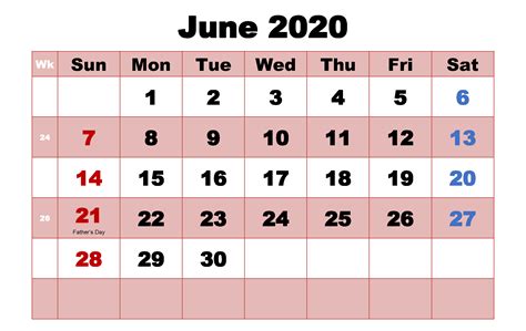 June 2020 Calendar With Holidays Usa Uk Canada India