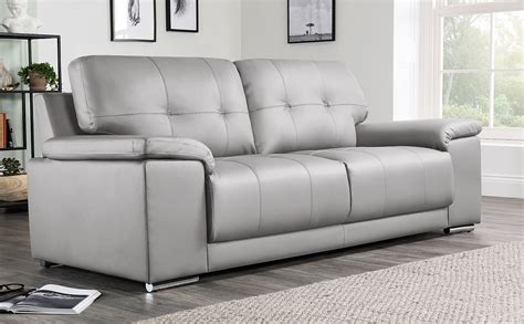 Kansas Light Grey Leather 3 Seater Sofa Grey Leather Sofa Living Room