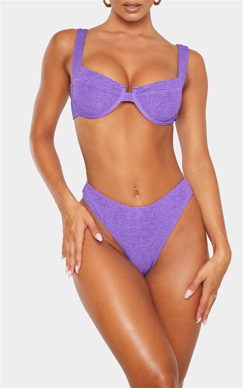 purple mini crinkle cheeky bum bikini bottom prettylittlething usa
