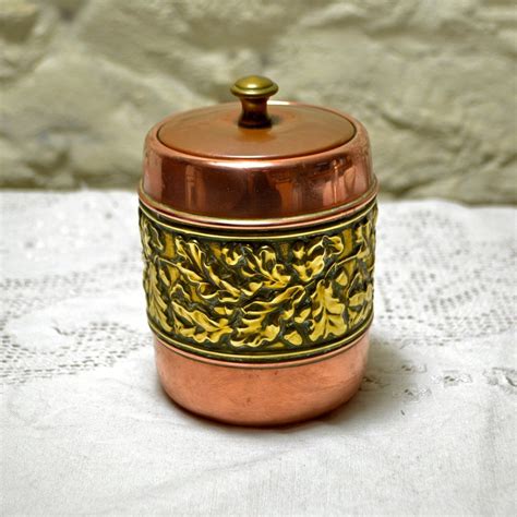 Brass And Copper Loose Tea Caddy Kitchen Storage Container Lidded Pot