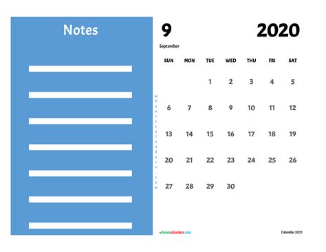 Free Editable Calendar September 2020 Pdf Template Light Blue