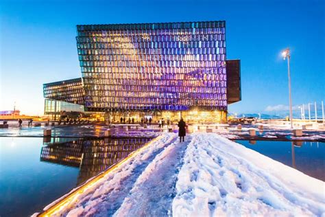 Harpa Concert Hall View During Blue Hour Which Is A Concert Hall And