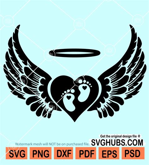 Angel Wings With Baby Footprint Svg Halo Svg Baby Angel Svg Baby