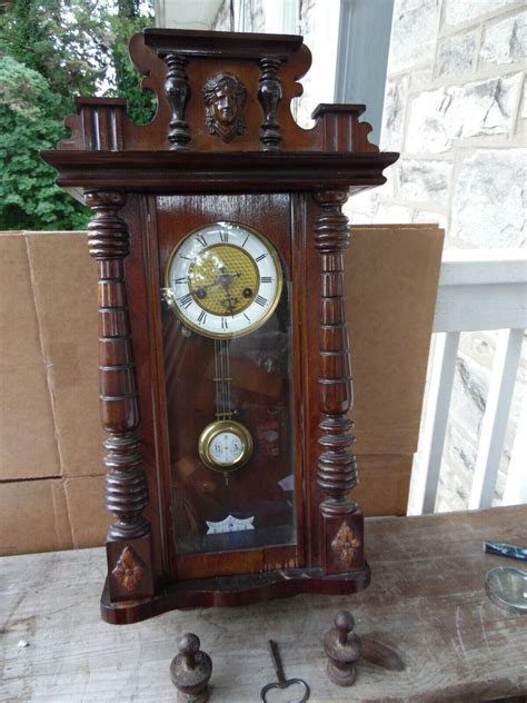 Schlenker And Kienzle Antique German Wall Clock Carved Wood Case W