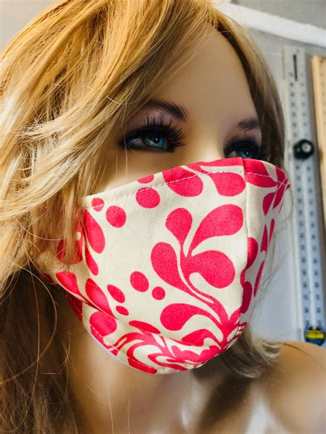 Pink Flower Print Face Mask Etsy