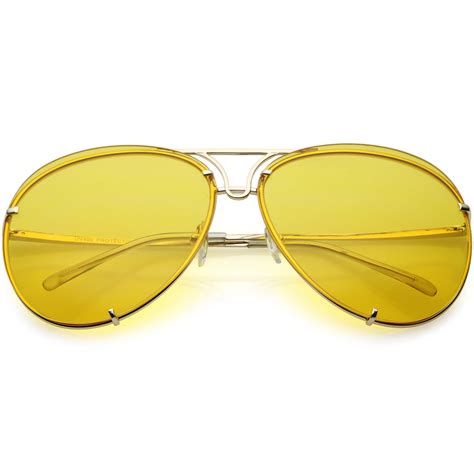 Oversize Rimless Aviator Sunglasses Unique Double Crossbar Color Tinted