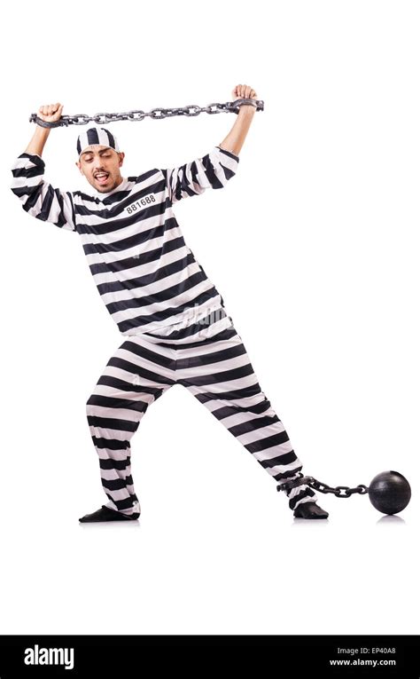 Convict Criminal In Striped Uniform Stock Photo Alamy