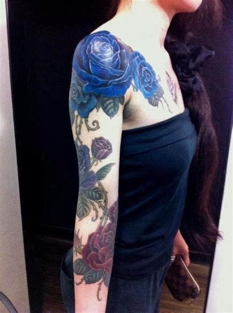Blue Red Rose Sleeve Tattoo For Women Blue Rose Tattoos