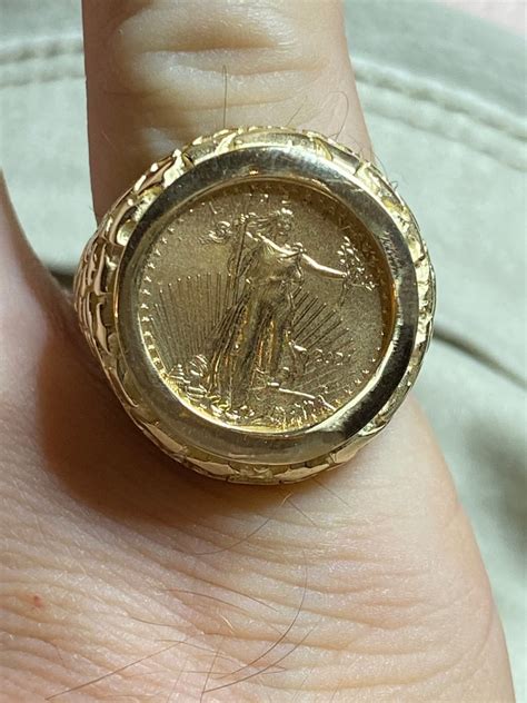 Coin Nugget Mens Ring Gold Liberty 110 Oz 14 Karat Gold Ring Etsy