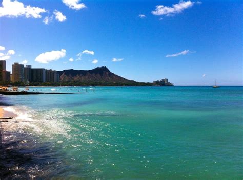 View Of Diamond Head From Waikiki Beach In Honolulu Oahu Hawaii