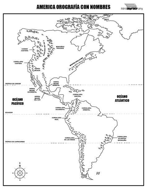 Mapa De La Orografía De América Con Nombres Para Imprimir