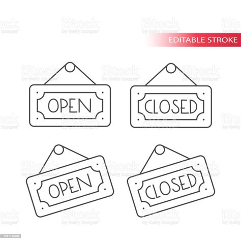 Open And Closed Sign Line Vector Icon Stock Illustration Download