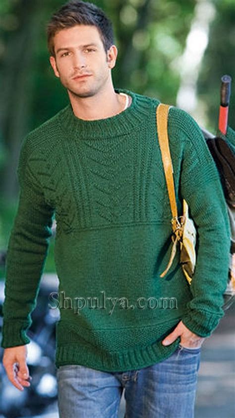 Зеленый бесшовный мужской пуловер, вязаный спицами — Shpulya.com ...