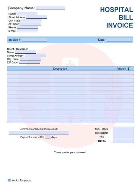 Hospital Bill Invoice Template Invoice Generator